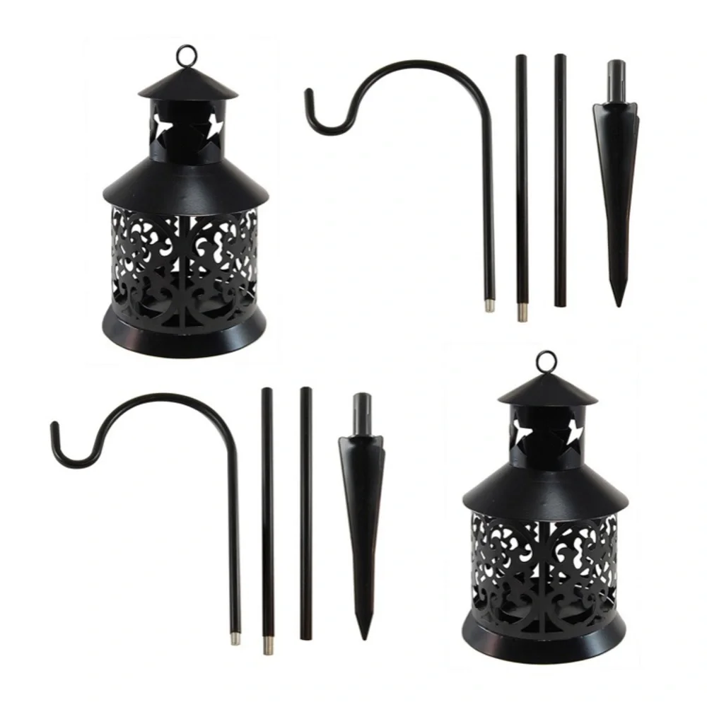 Lumabase Set of 2 Black Metal Lantern Candle Holder and 30